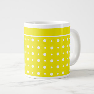 Lemon Yellow Jumbo Mug, White Polka Dots Giant Coffee Mug