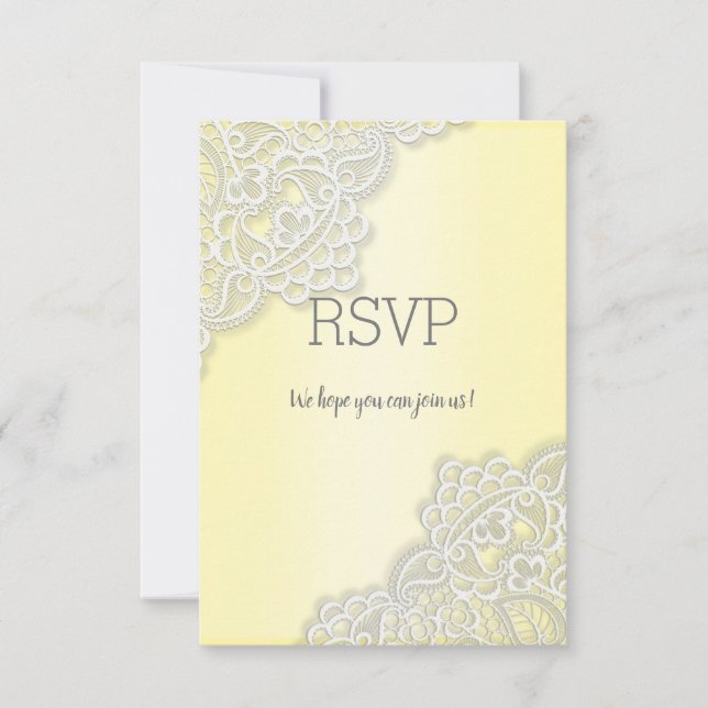 Lemon yellow lace elegant all event rsvp response (Front)