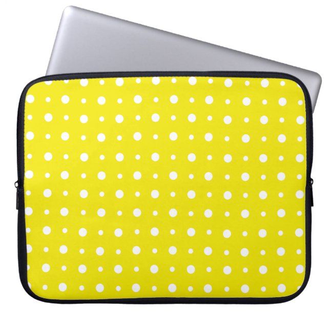 Lemon Yellow Laptop Sleeve with White Polka Dots (Front)