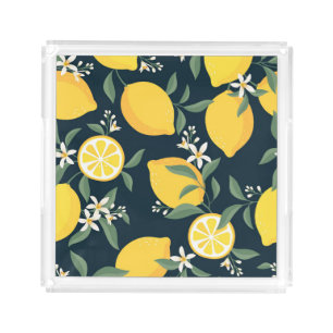 Lemon Yellow Leaf Pattern Acrylic Tray