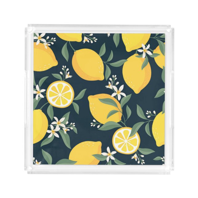 Lemon Yellow Leaf Pattern Acrylic Tray (Front)