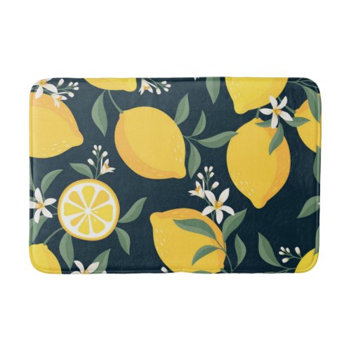 Lemon Yellow Leaf Pattern Bath Mat