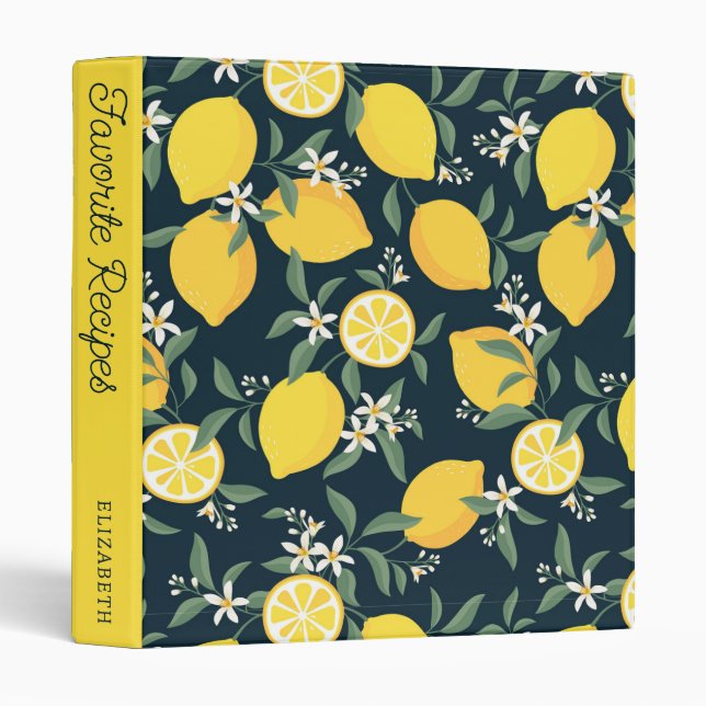 Lemon Yellow Leaf Pattern | Favorite Recipes 3 Ring Binder (Front/Spine)