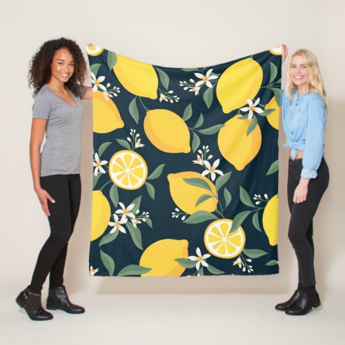 Lemon Yellow Leaf Pattern Fleece Blanket