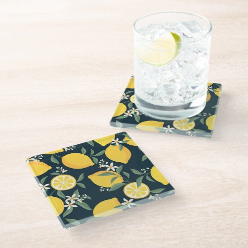 Lemon Yellow Leaf Pattern Glass Coaster