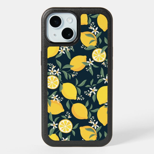 Lemon Yellow Leaf Pattern iPhone 15 Case (Back)