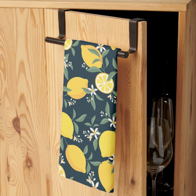 Lemon Yellow Leaf Pattern Kitchen Towel (Thirds Fold)