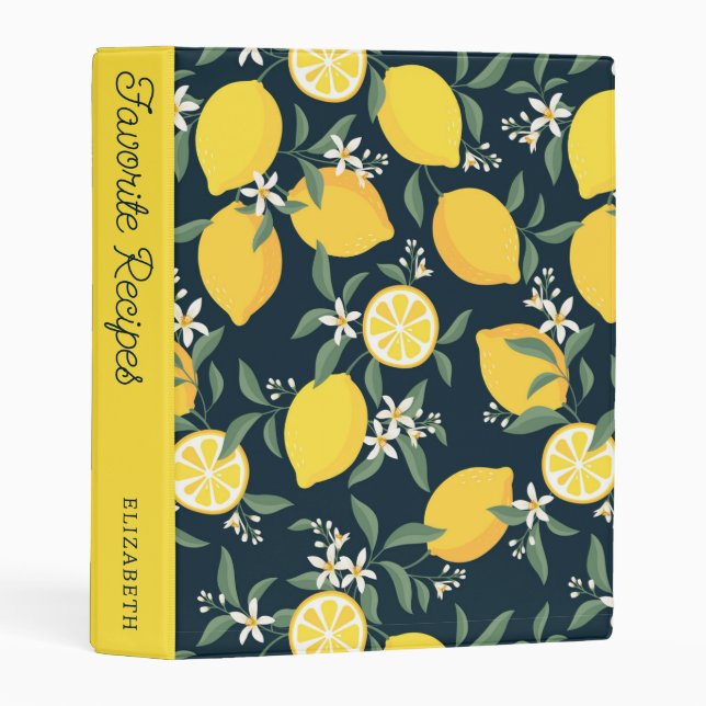 Lemon Yellow Leaf Pattern Mini Binder (Front/Spine)