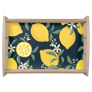 Lemon Yellow Leaf Pattern Serving Tray
