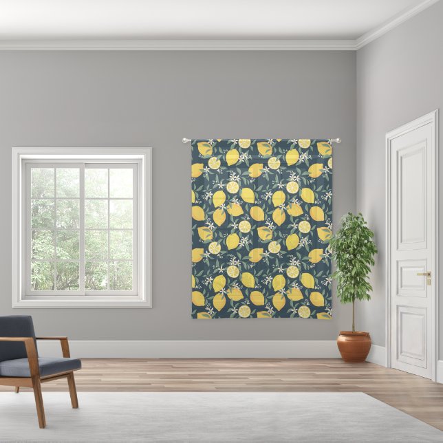Lemon Yellow Leaf Pattern Sheer Curtains (Wide)