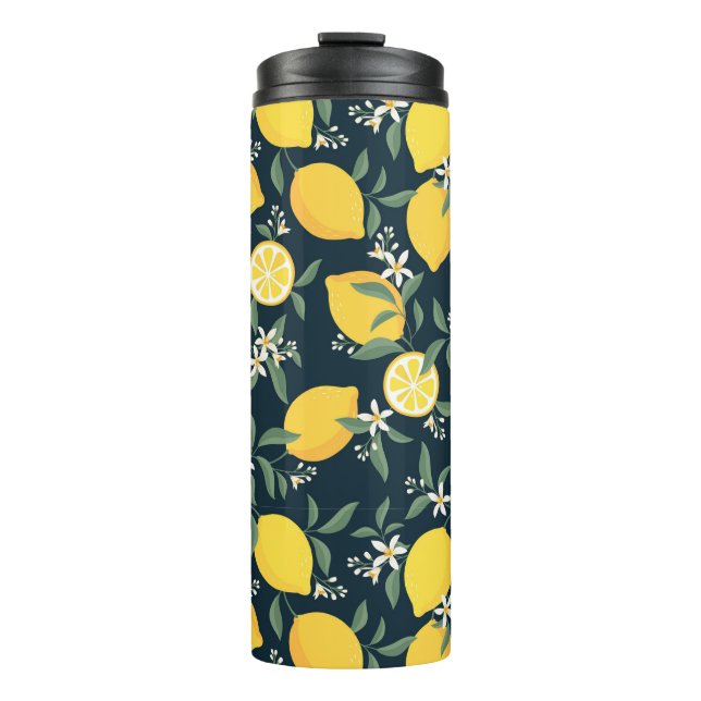 Lemon Yellow Leaf Pattern Thermal Tumbler (Front)