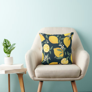 Lemon Yellow Leaf Pattern Throw Pillow