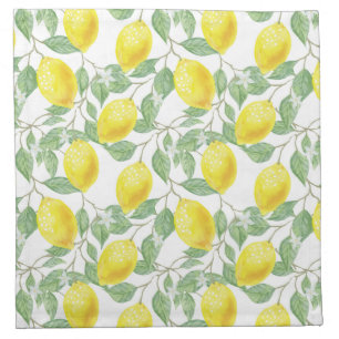 Lemon Yellow Leaves Green Pattern Cloth Napkin