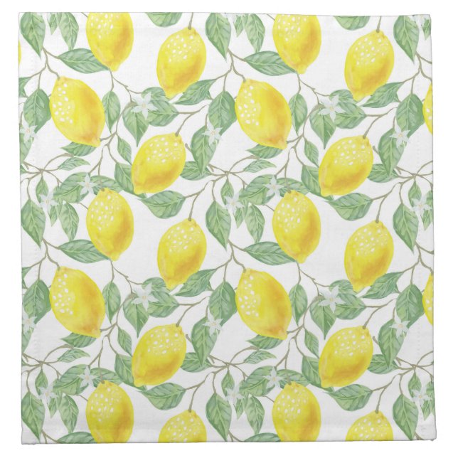 Lemon Yellow Leaves Green Pattern Cloth Napkin (Front)