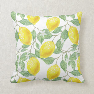 lemon yellow Leaves Green Pattern Throw Pillow