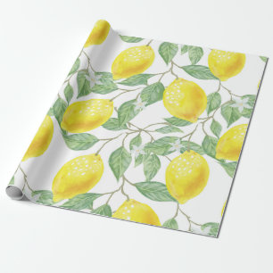 Lemon Yellow Leaves Green Pattern Wrapping Paper