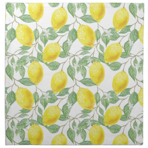 Lemon Yellow Leaves Green Watercolor Pattern Cloth Napkin