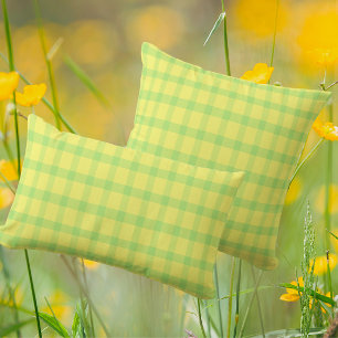 Lemon Yellow Lime Green Rustic Plaid Check Lumbar Pillow