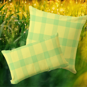 Lemon Yellow Lime Green Rustic Plaid Check Lumbar Pillow