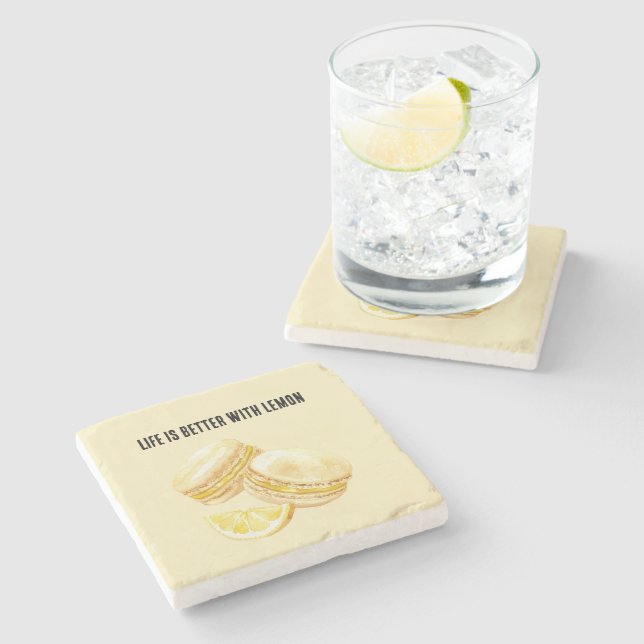 Lemon Yellow Macarons Stone Coaster (Side)