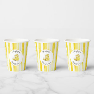 Lemon Yellow Macarons Stripes Bridal Shower Paper Cups