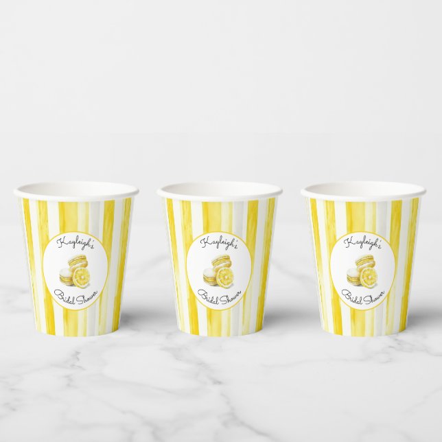 Lemon Yellow Macarons Stripes Bridal Shower  Paper Cups (Multi)