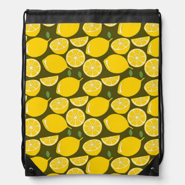 Lemon Yellow Modern Fun Cute Drawstring Bag (Front)