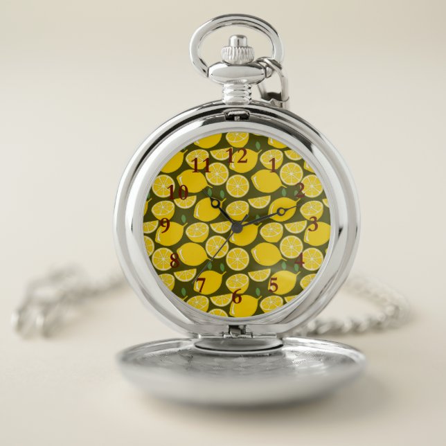 Lemon Yellow Modern Fun Cute Pocket Watch (Inside)