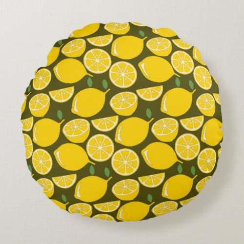 Lemon Yellow Modern Fun Cute Round Pillow