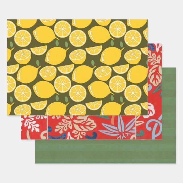 Lemon Yellow Modern Fun Cute Wrapping Paper Sheets (Set)