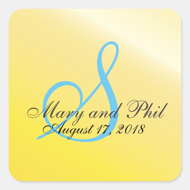 Lemon Yellow Monogram Wedding Square Sticker (Front)