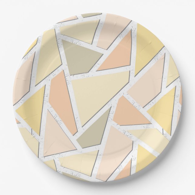 Lemon yellow mosaic pattern paper plates (Front)