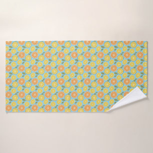 Lemon yellow orange  Pattern blue name Bath Towel Set
