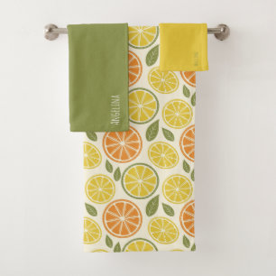 Lemon yellow orange  Pattern white name Bath Towel Set