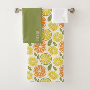 Lemon yellow orange  Pattern white name Bath Towel Set