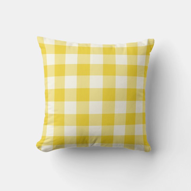 Lemon Yellow Outdoor Pillows - Gingham Pattern (Front)