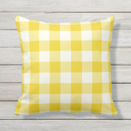 Lemon Yellow Outdoor Pillows - Gingham Pattern