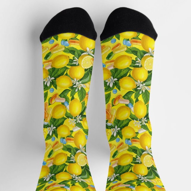 Lemon Yellow Pills Pharmacy Socks (Top)