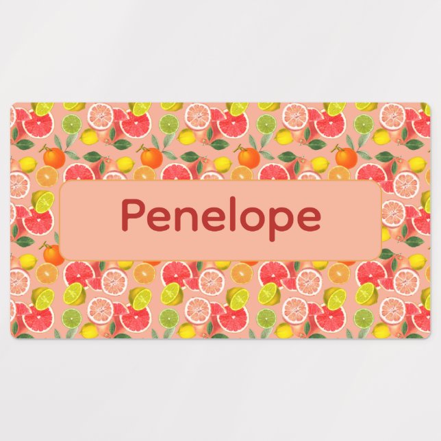 Lemon yellow pink pattern Labels with name (Design 1)