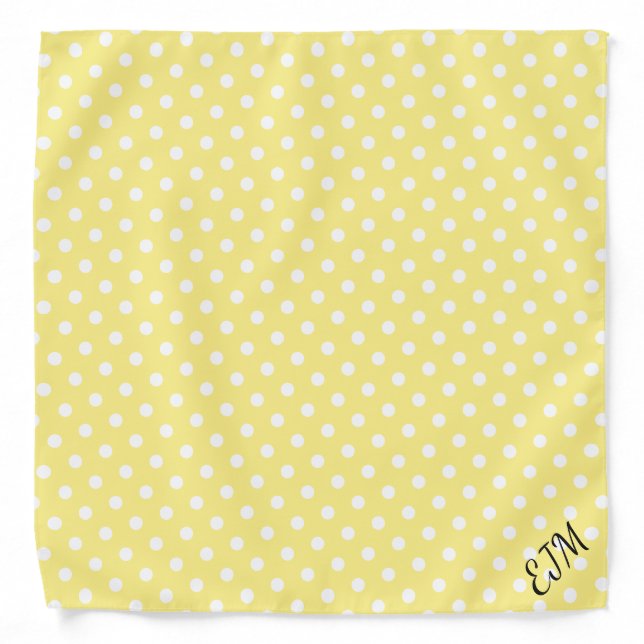 Lemon Yellow Polka Dot Monogram Retro Bandana (Front)
