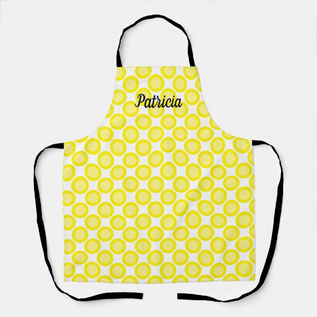 Lemon Yellow Polka Dots Custom Name Colorful Cute Apron (Front)