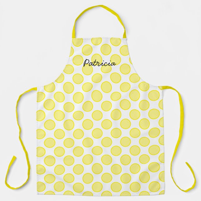 Lemon Yellow Polka Dots Custom Name Colorful Gift Apron (Front)