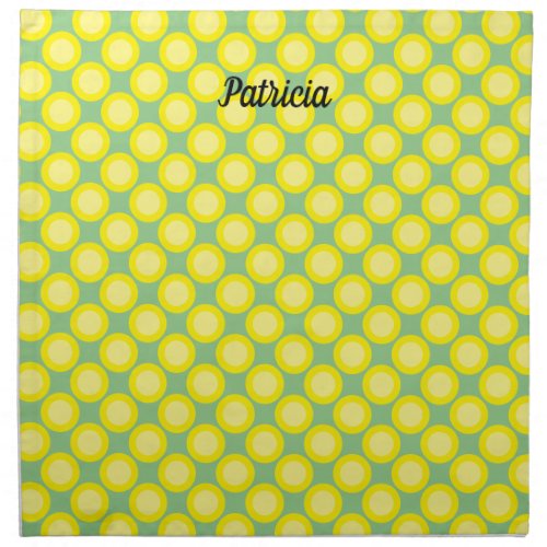 Lemon Yellow Polka Dots Custom Name Sage Green Cloth Napkin