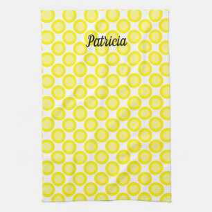 Lemon Yellow Polka Dots Custom Name Summer Fall Kitchen Towel