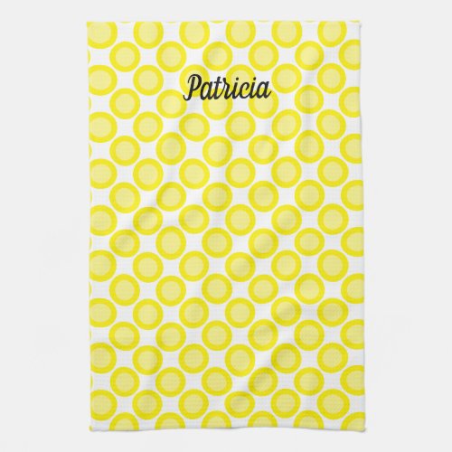 Lemon Yellow Polka Dots Custom Name Summer Fall Kitchen Towel