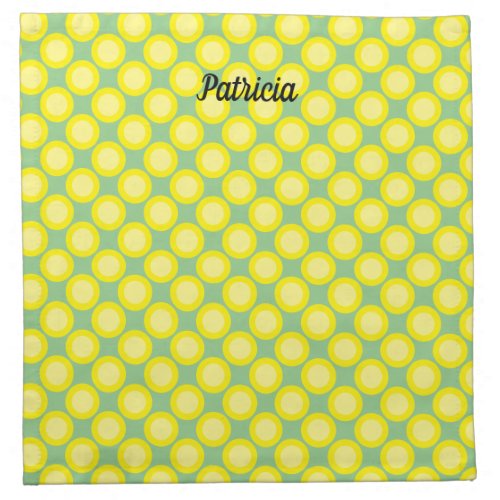 Lemon Yellow Polka Dots Sage Green Custom Name Cloth Napkin