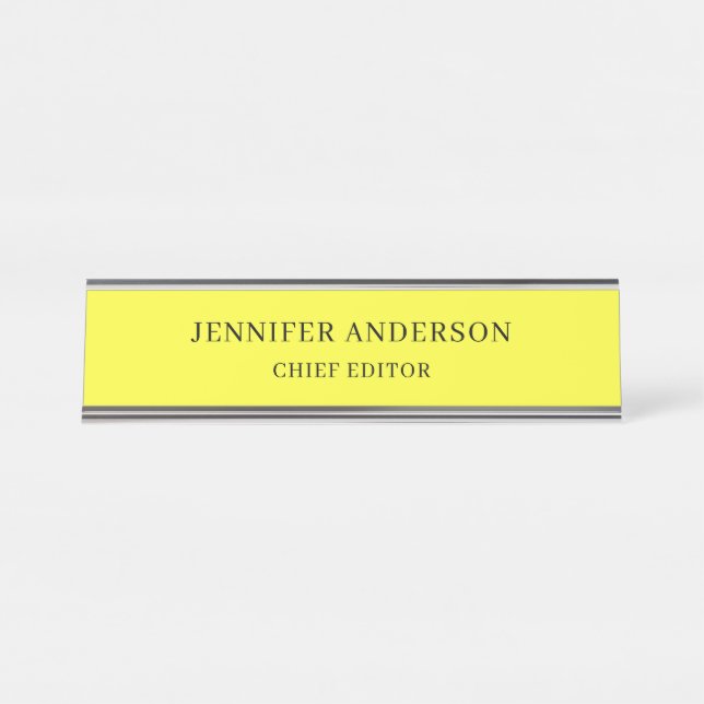 Lemon Yellow Professional Modern Plain Minimalist Desk Name Plate (Front)