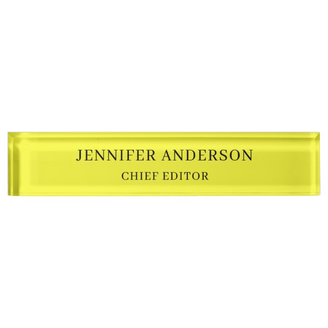 Lemon Yellow Professional Modern Plain Minimalist Desk Name Plate (Front)