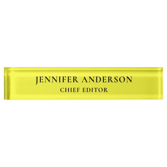 Lemon Yellow Professional Modern Plain Minimalist Desk Name Plate (Front)