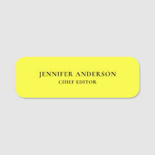 Lemon Yellow Professional Modern Plain Minimalist Name Tag